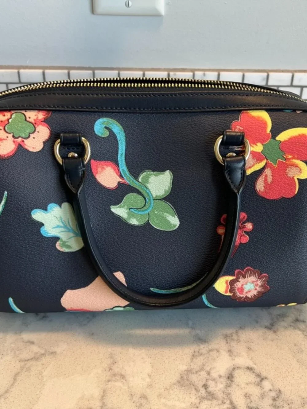 Coach Rowan Satchel with Floral Print + Matching Card Wallet